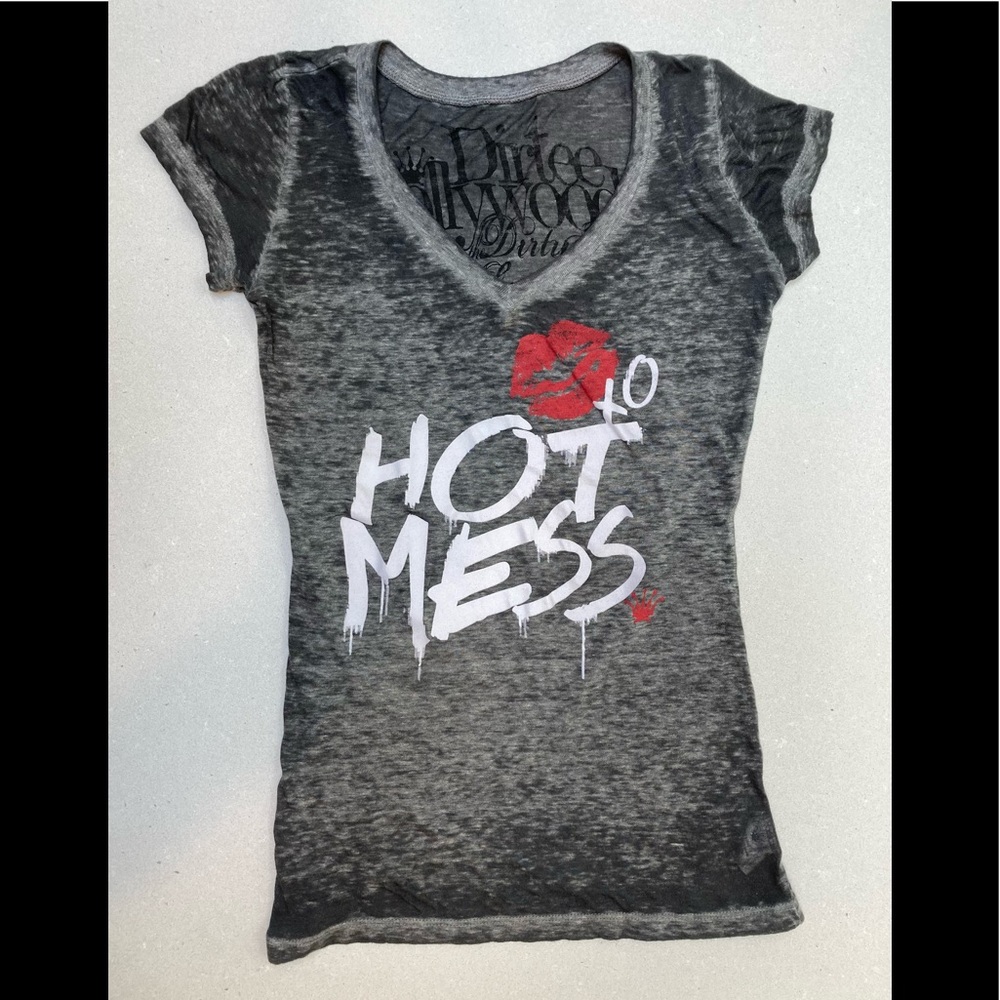 Dirtee Hollywood Hot Mess t shirt, gray, size S .NWOT
